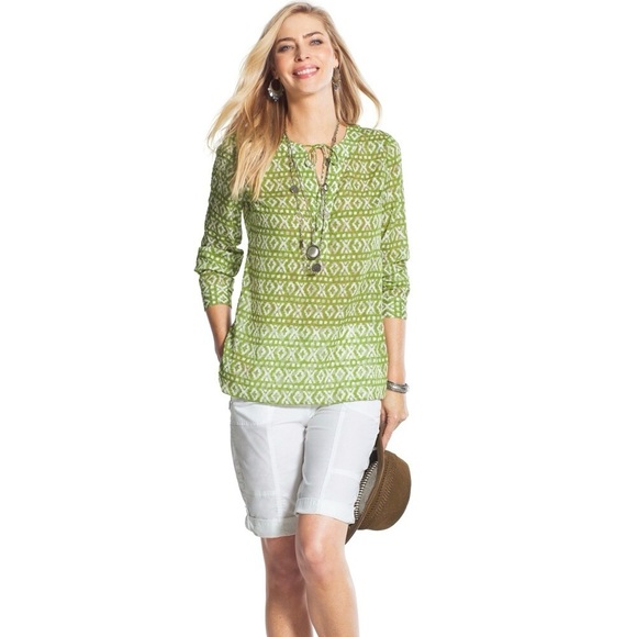 Chico’s Graphic Ikat Peasant top - Picture 2 of 8